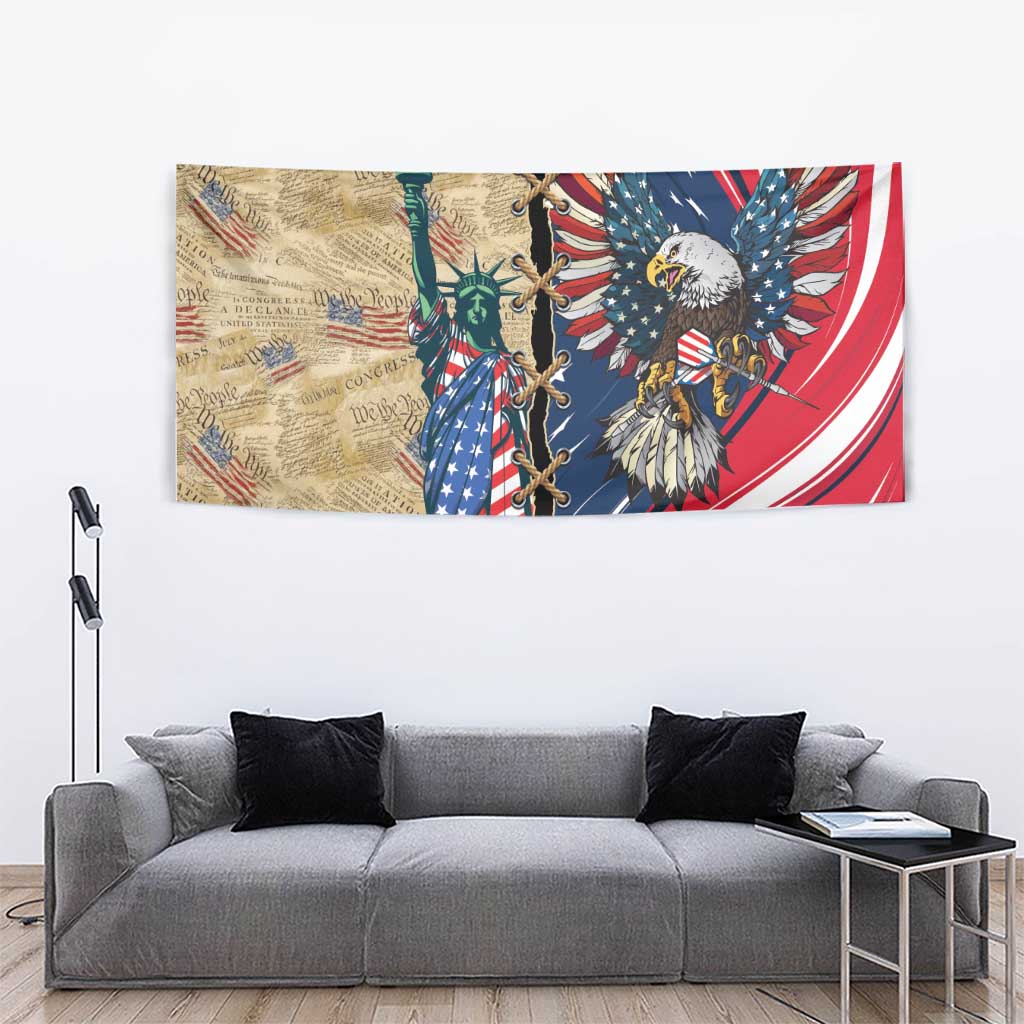 USA Eagle Statue of Liberty Tapestry American Patriotic Spirit - Wonder Print Shop