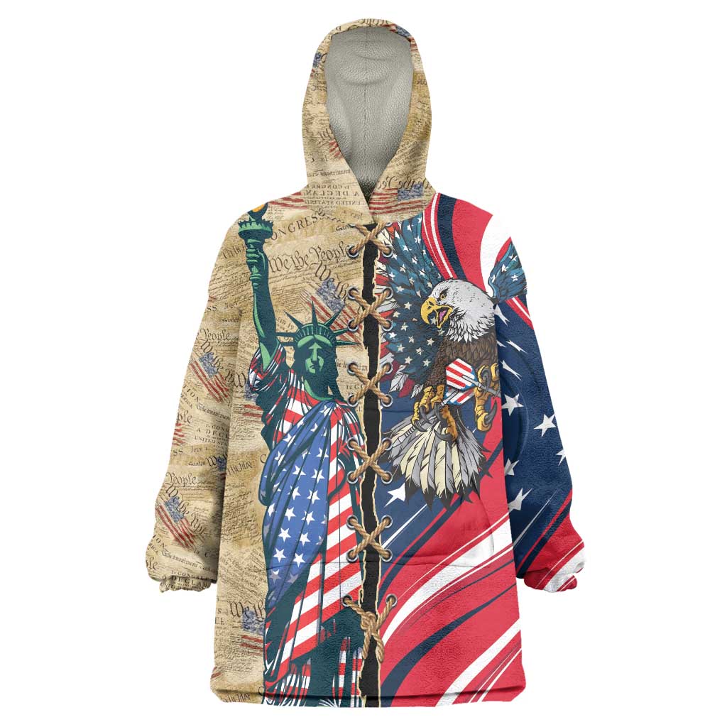 USA Eagle Statue of Liberty Wearable Blanket Hoodie American Patriotic Spirit - Wonder Print Shop