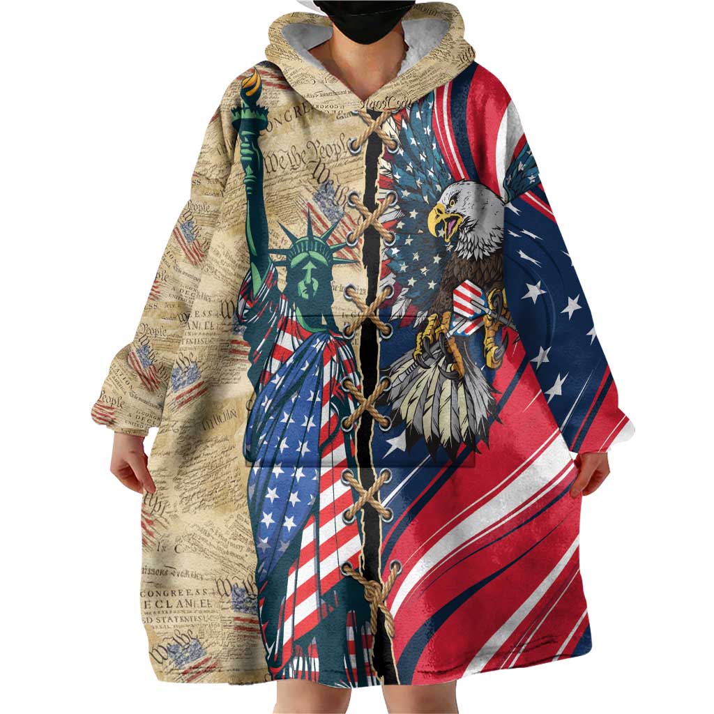 USA Eagle Statue of Liberty Wearable Blanket Hoodie American Patriotic Spirit - Wonder Print Shop