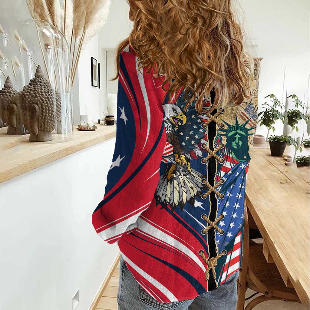 USA Eagle Statue of Liberty Women Casual Shirt American Patriotic Spirit - Wonder Print Shop
