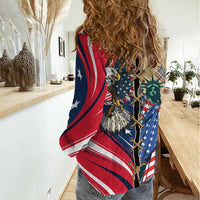 USA Eagle Statue of Liberty Women Casual Shirt American Patriotic Spirit - Wonder Print Shop