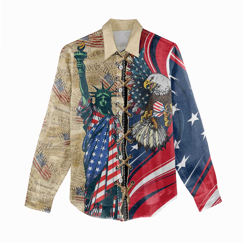 USA Eagle Statue of Liberty Women Casual Shirt American Patriotic Spirit - Wonder Print Shop