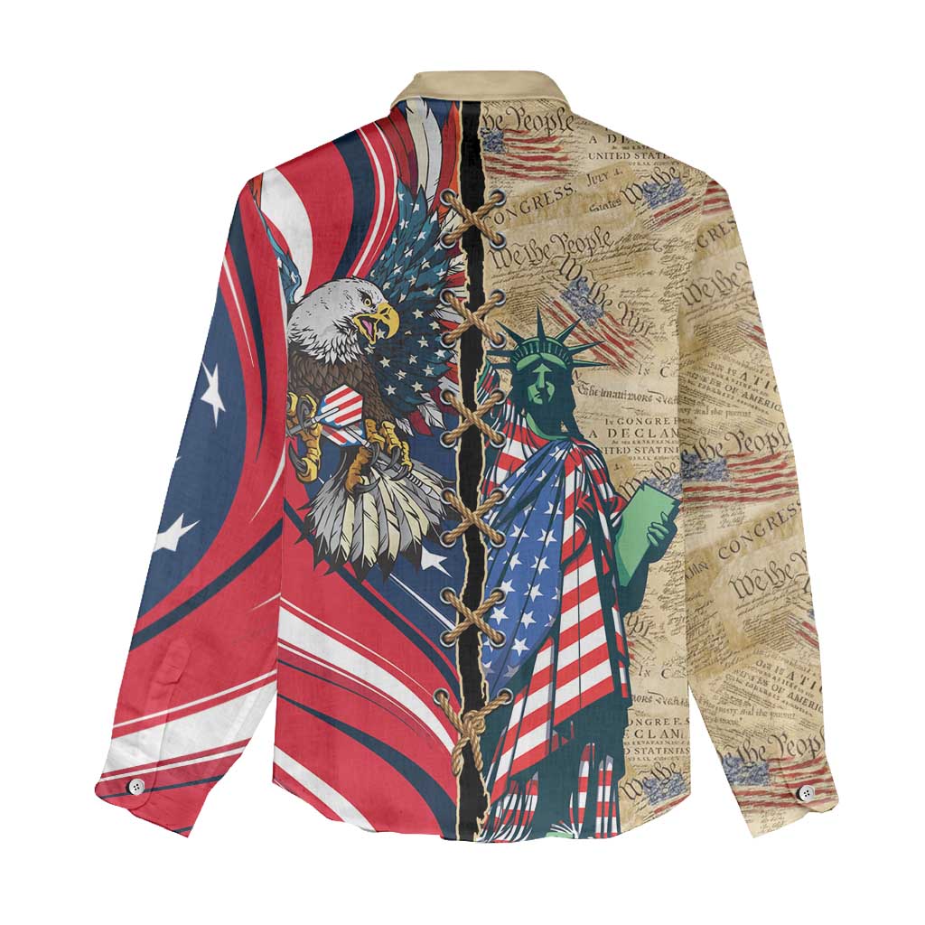 USA Eagle Statue of Liberty Women Casual Shirt American Patriotic Spirit - Wonder Print Shop