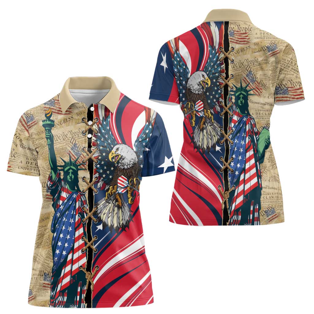 USA Eagle Statue of Liberty Women Polo Shirt American Patriotic Spirit - Wonder Print Shop