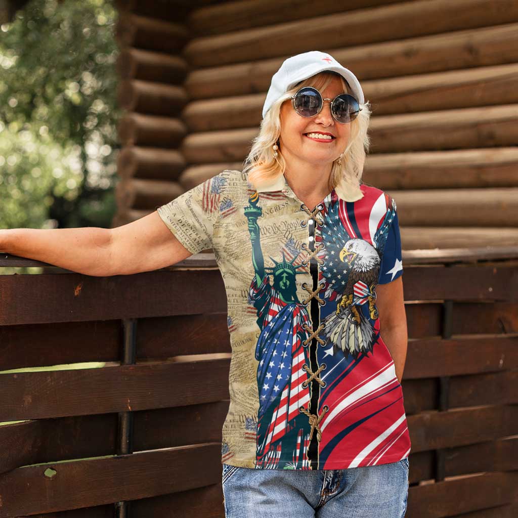 USA Eagle Statue of Liberty Women Polo Shirt American Patriotic Spirit - Wonder Print Shop