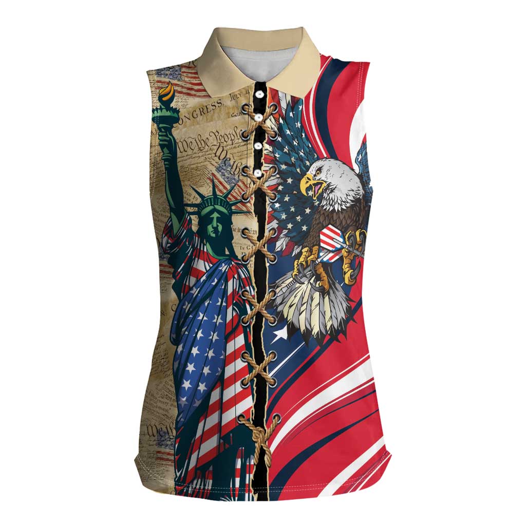 USA Eagle Statue of Liberty Women Sleeveless Polo Shirt American Patriotic Spirit - Wonder Print Shop