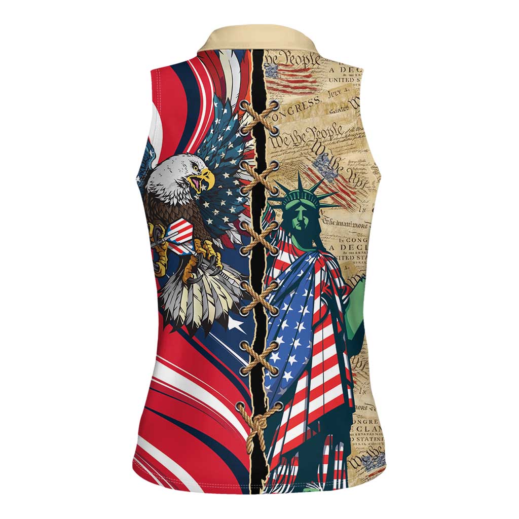 USA Eagle Statue of Liberty Women Sleeveless Polo Shirt American Patriotic Spirit - Wonder Print Shop