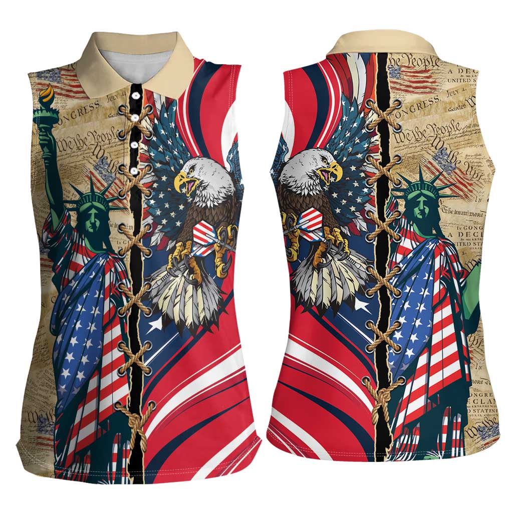 USA Eagle Statue of Liberty Women Sleeveless Polo Shirt American Patriotic Spirit - Wonder Print Shop