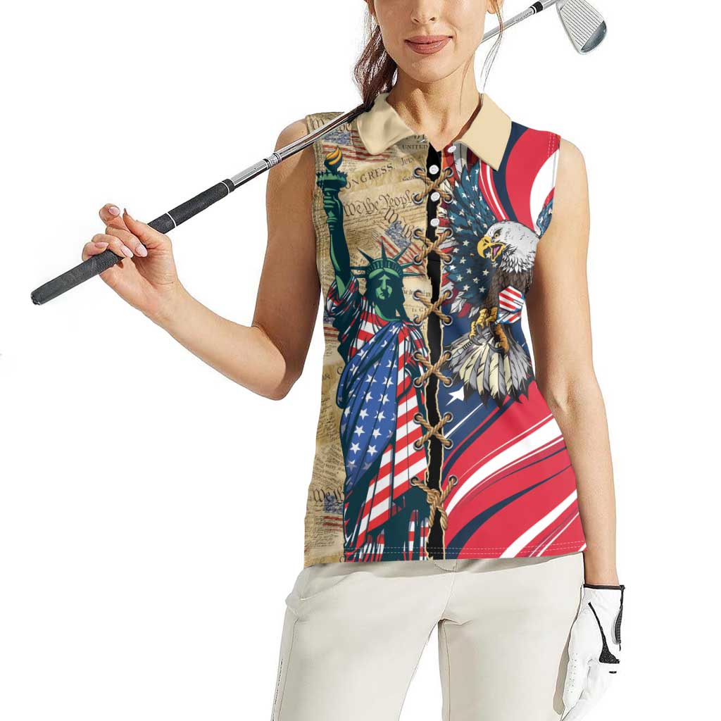USA Eagle Statue of Liberty Women Sleeveless Polo Shirt American Patriotic Spirit - Wonder Print Shop