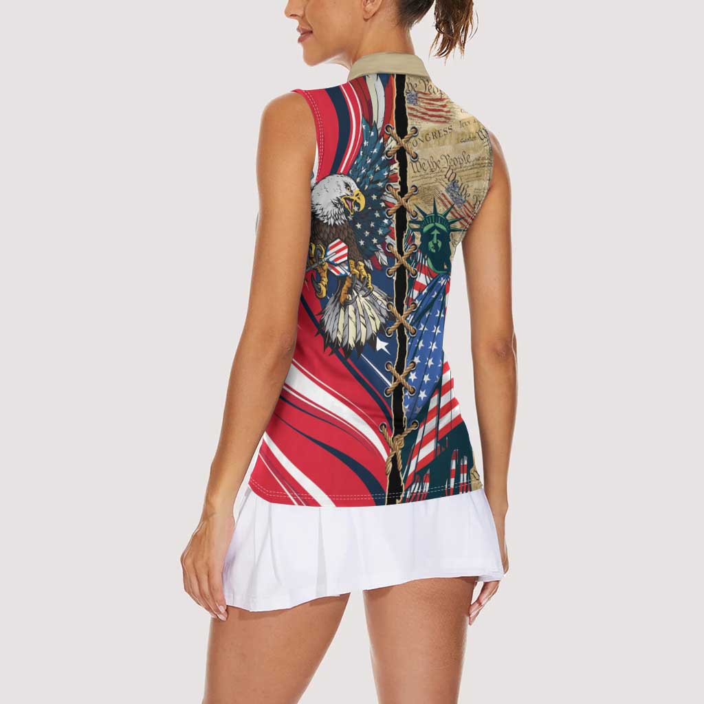 USA Eagle Statue of Liberty Women Sleeveless Polo Shirt American Patriotic Spirit - Wonder Print Shop