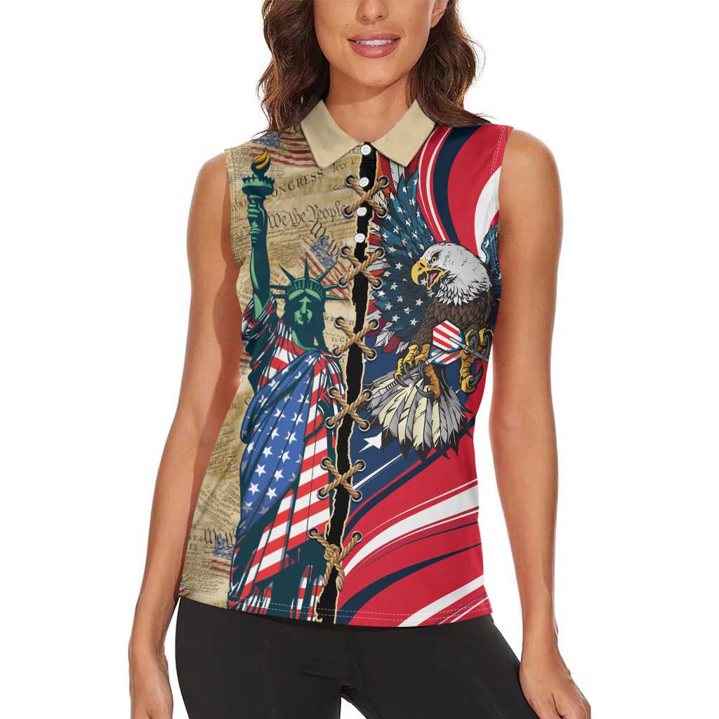 USA Eagle Statue of Liberty Women Sleeveless Polo Shirt American Patriotic Spirit - Wonder Print Shop