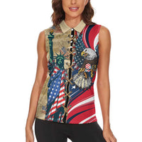 USA Eagle Statue of Liberty Women Sleeveless Polo Shirt American Patriotic Spirit - Wonder Print Shop
