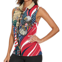 USA Eagle Statue of Liberty Women Sleeveless Polo Shirt American Patriotic Spirit - Wonder Print Shop