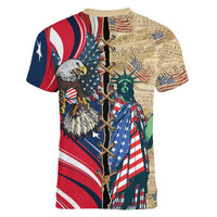 USA Eagle Statue of Liberty Women V-Neck T-Shirt American Patriotic Spirit - Wonder Print Shop