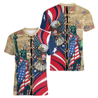USA Eagle Statue of Liberty Women V-Neck T-Shirt American Patriotic Spirit - Wonder Print Shop