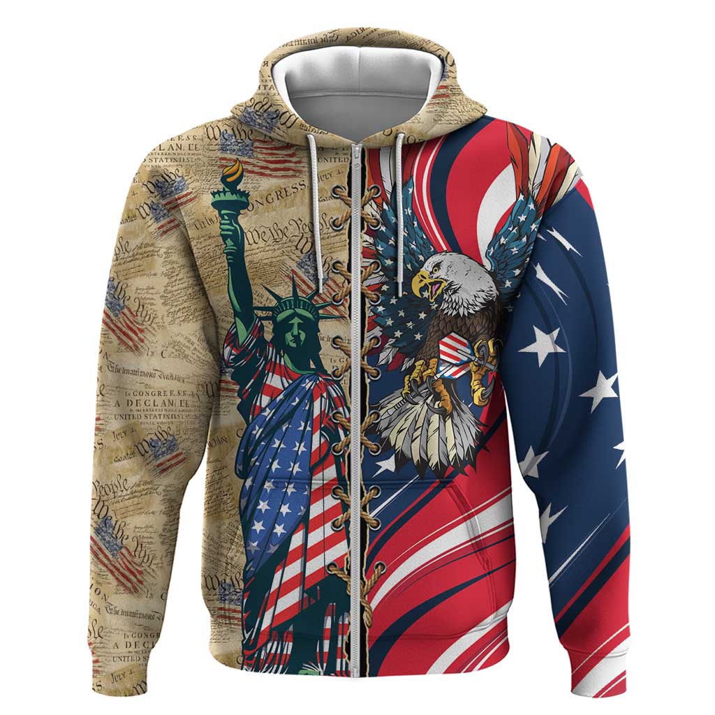 USA Eagle Statue of Liberty Zip Hoodie American Patriotic Spirit - Wonder Print Shop