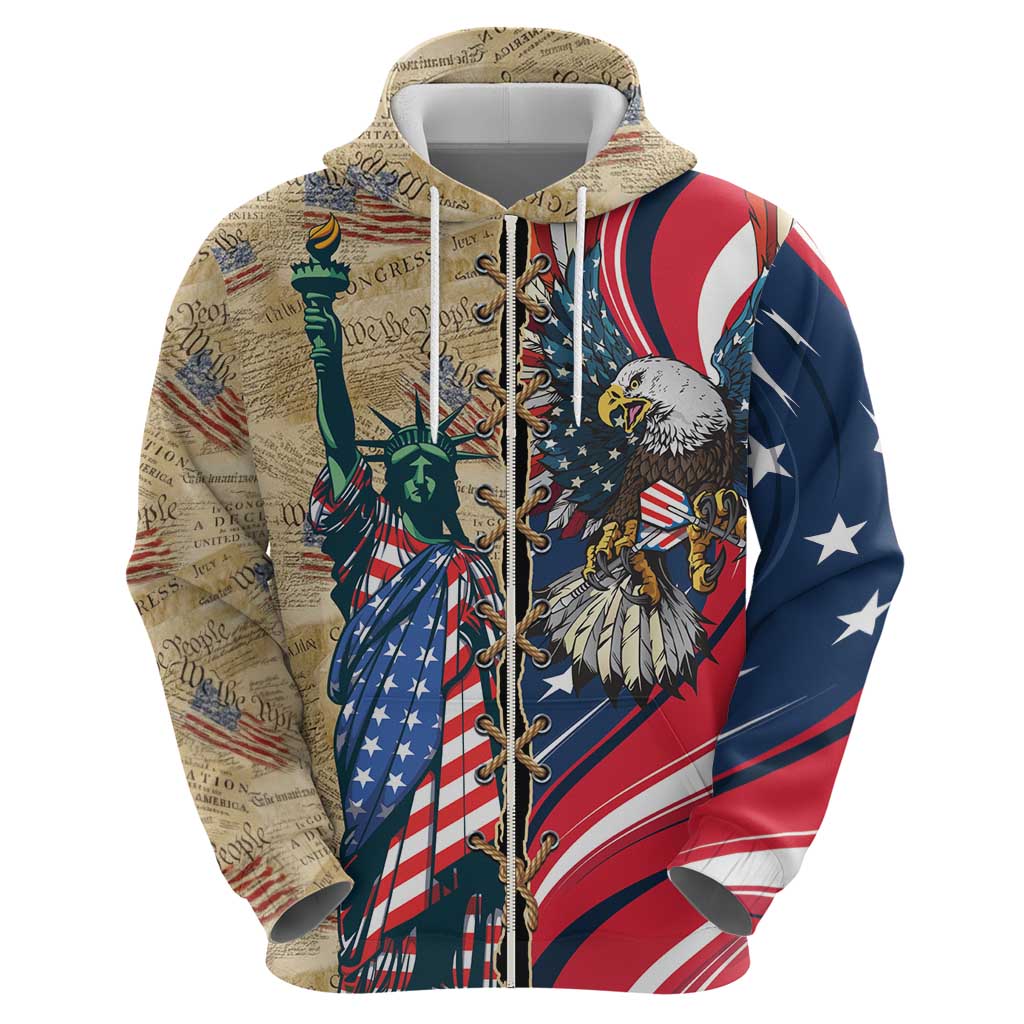 USA Eagle Statue of Liberty Zip Hoodie American Patriotic Spirit - Wonder Print Shop