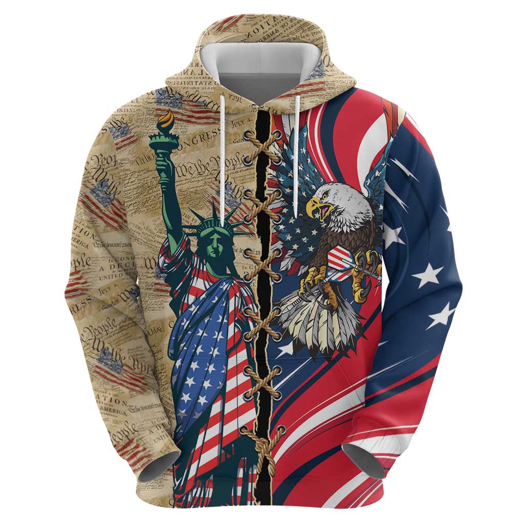 USA Eagle Statue of Liberty Zip Hoodie American Patriotic Spirit - Wonder Print Shop