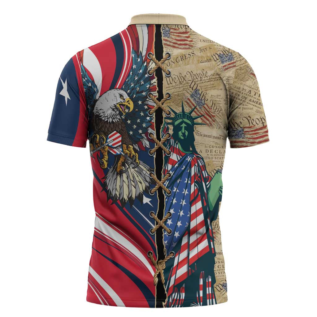 USA Eagle Statue of Liberty Zipper Polo Shirt American Patriotic Spirit - Wonder Print Shop