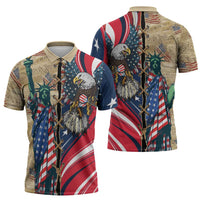 USA Eagle Statue of Liberty Zipper Polo Shirt American Patriotic Spirit - Wonder Print Shop