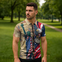 USA Eagle Statue of Liberty Zipper Polo Shirt American Patriotic Spirit - Wonder Print Shop