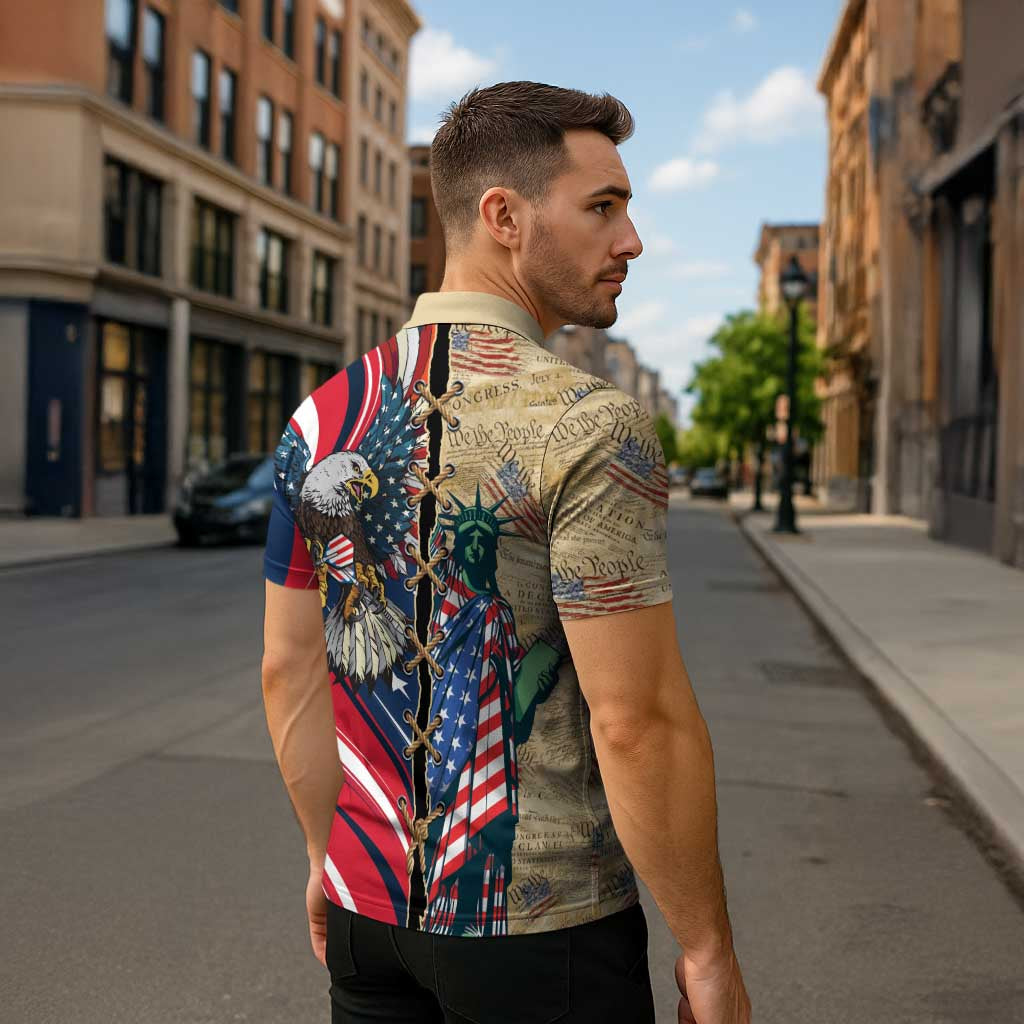 USA Eagle Statue of Liberty Zipper Polo Shirt American Patriotic Spirit - Wonder Print Shop