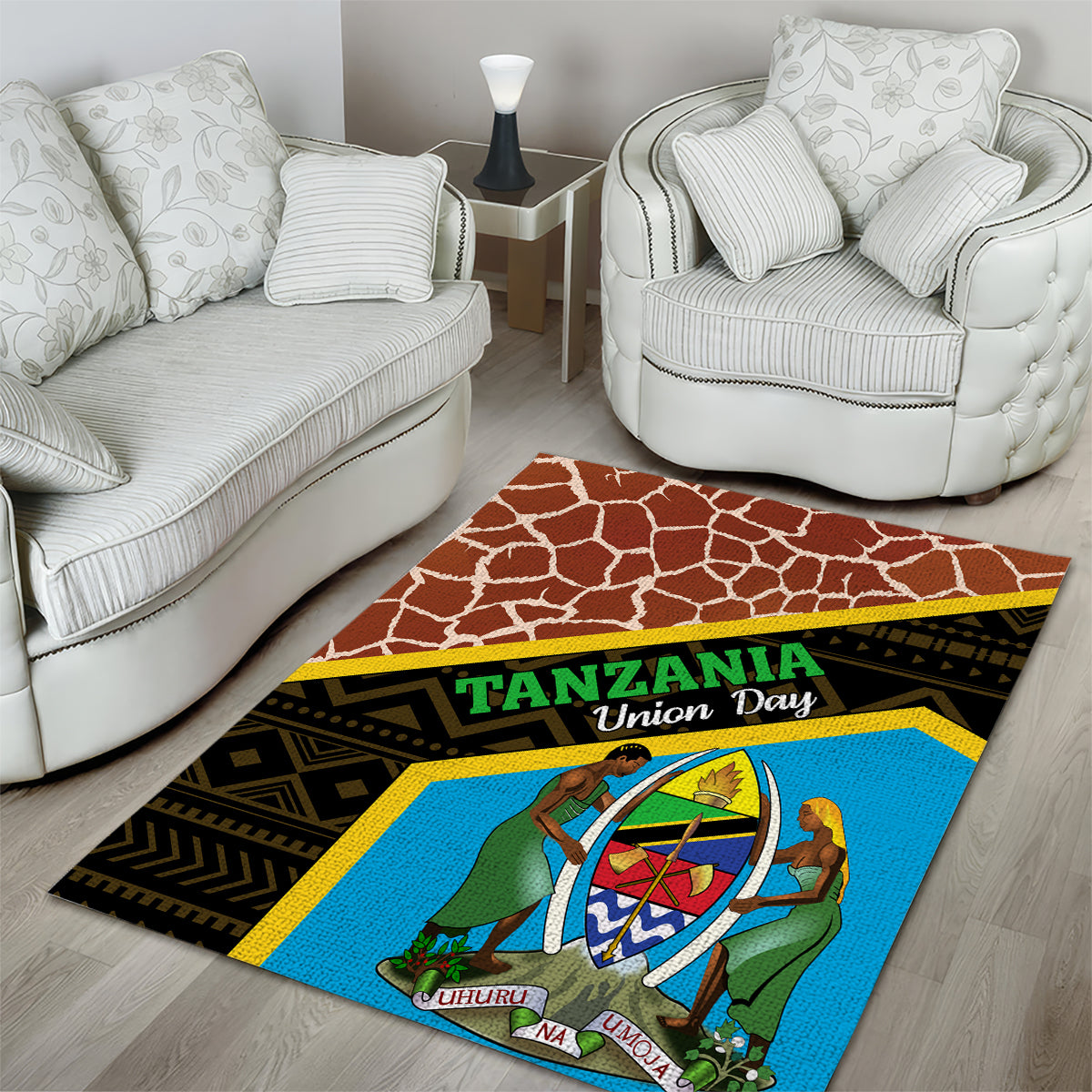 Tanzania Union Day 2024 Area Rug Uhuru na Umoja Giraffe Pattern - Wonder Print Shop