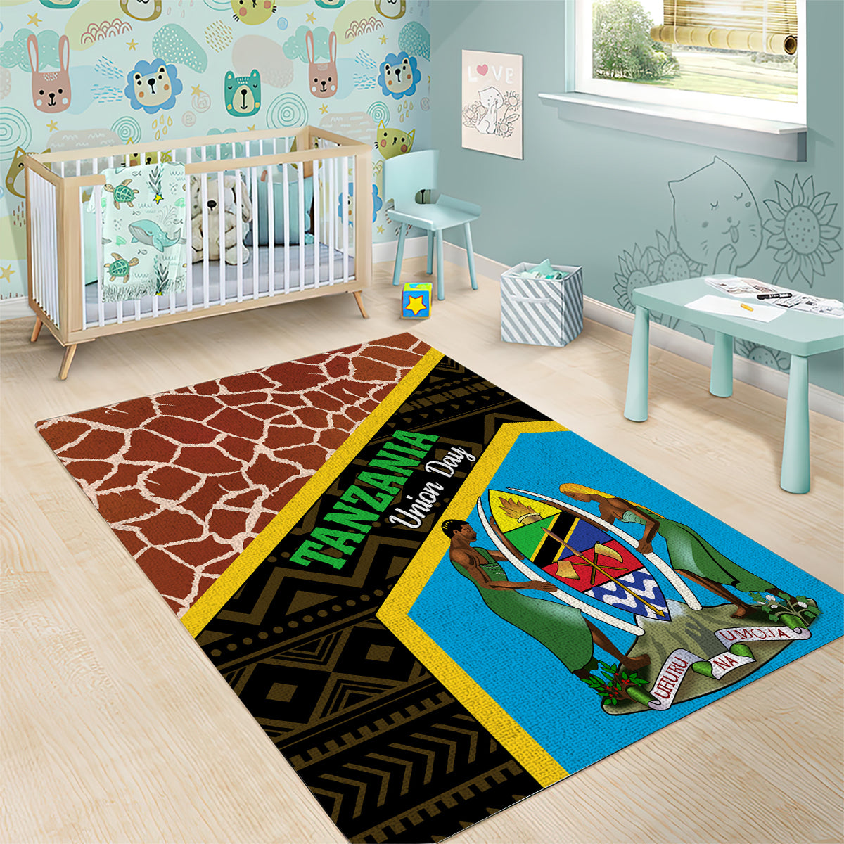 Tanzania Union Day 2024 Area Rug Uhuru na Umoja Giraffe Pattern - Wonder Print Shop