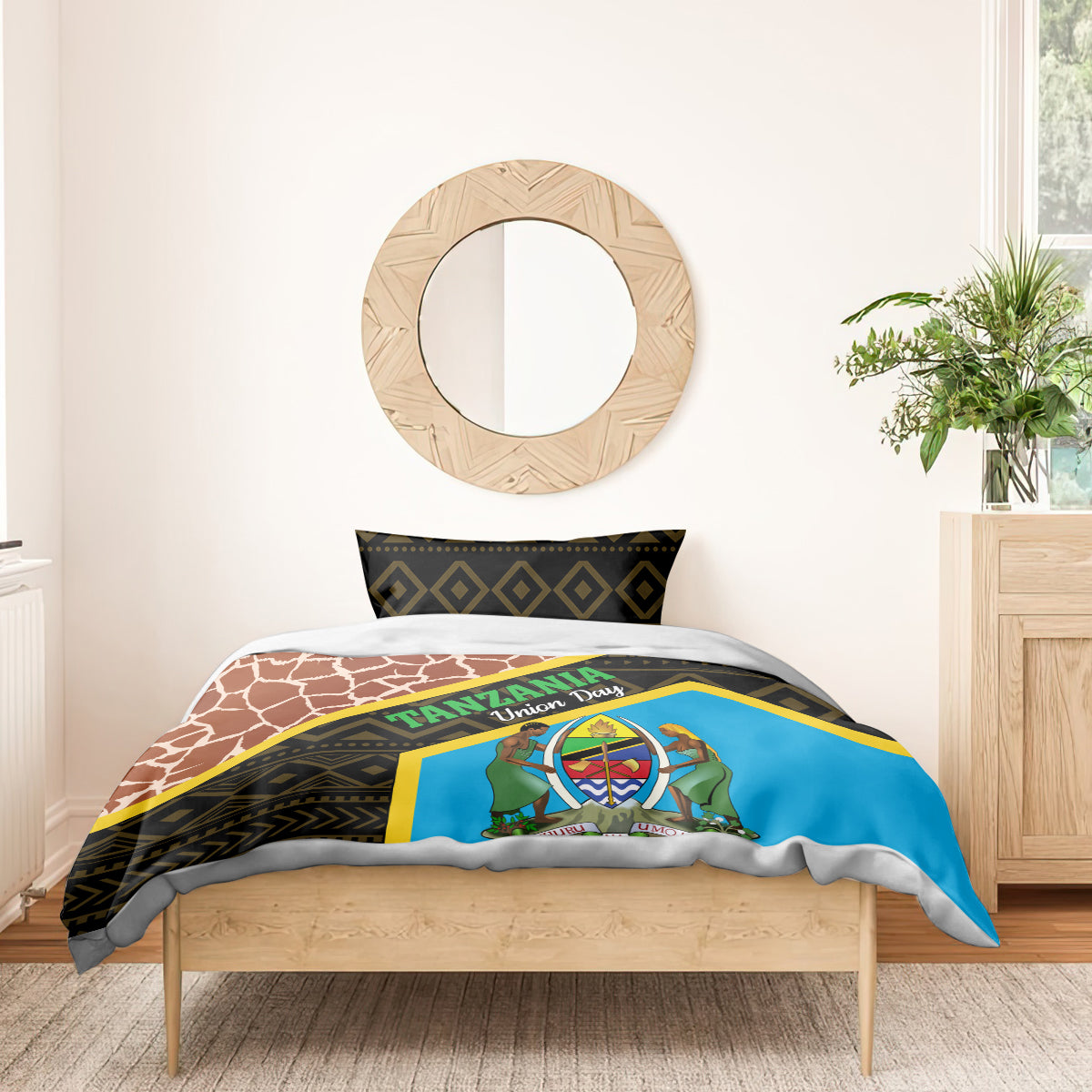 Tanzania Union Day 2024 Bedding Set Uhuru na Umoja Giraffe Pattern - Wonder Print Shop