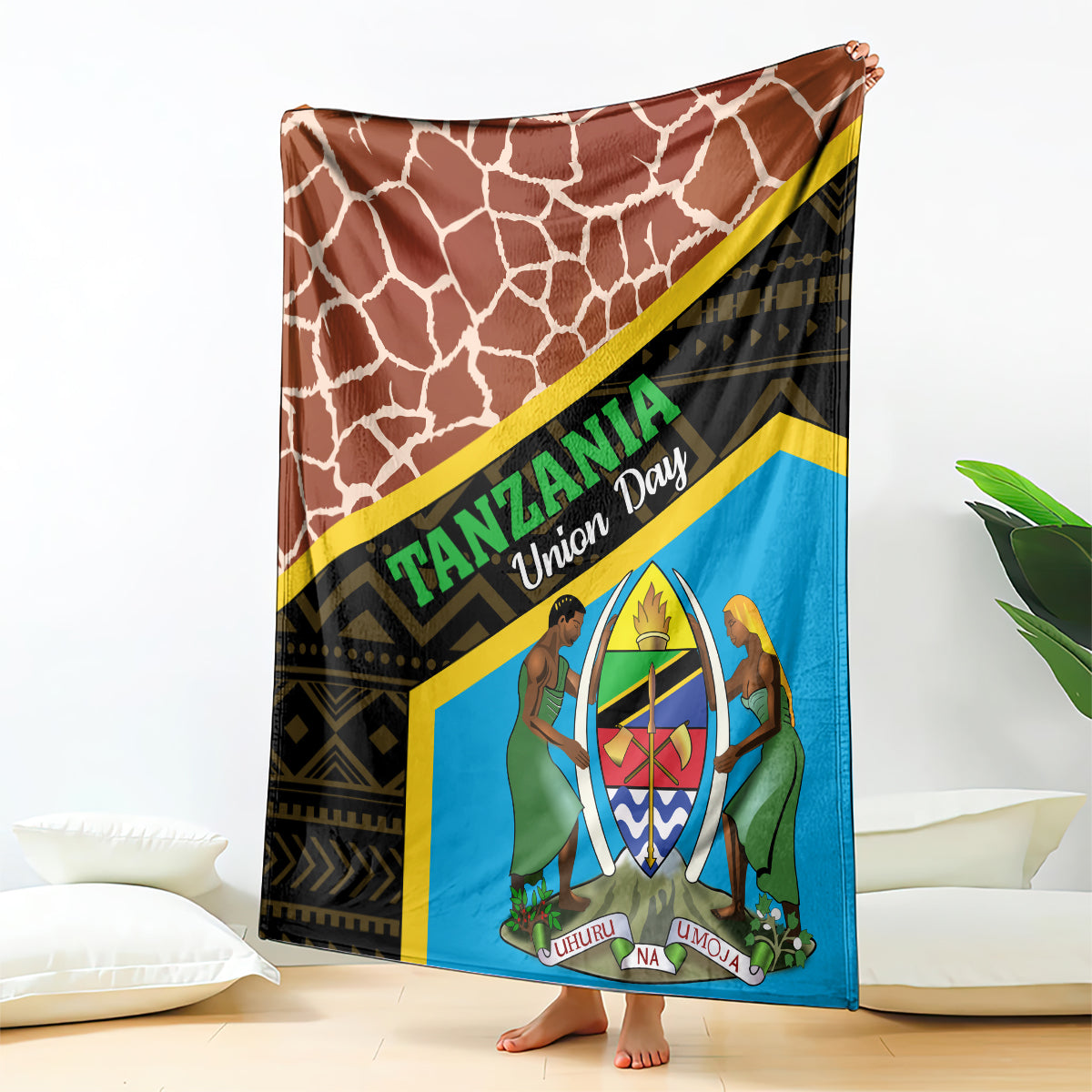 Tanzania Union Day 2024 Blanket Uhuru na Umoja Giraffe Pattern