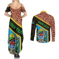 Tanzania Union Day 2024 Couples Matching Summer Maxi Dress and Long Sleeve Button Shirt Uhuru na Umoja Giraffe Pattern - Wonder Print Shop