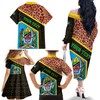 Tanzania Union Day 2024 Family Matching Off Shoulder Long Sleeve Dress and Hawaiian Shirt Uhuru na Umoja Giraffe Pattern - Wonder Print Shop