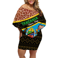 Tanzania Union Day 2024 Family Matching Off Shoulder Short Dress and Hawaiian Shirt Uhuru na Umoja Giraffe Pattern - Wonder Print Shop