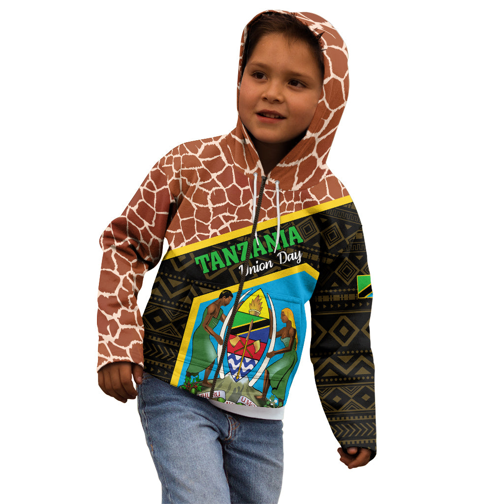 Tanzania Union Day 2024 Kid Hoodie Uhuru na Umoja Giraffe Pattern - Wonder Print Shop
