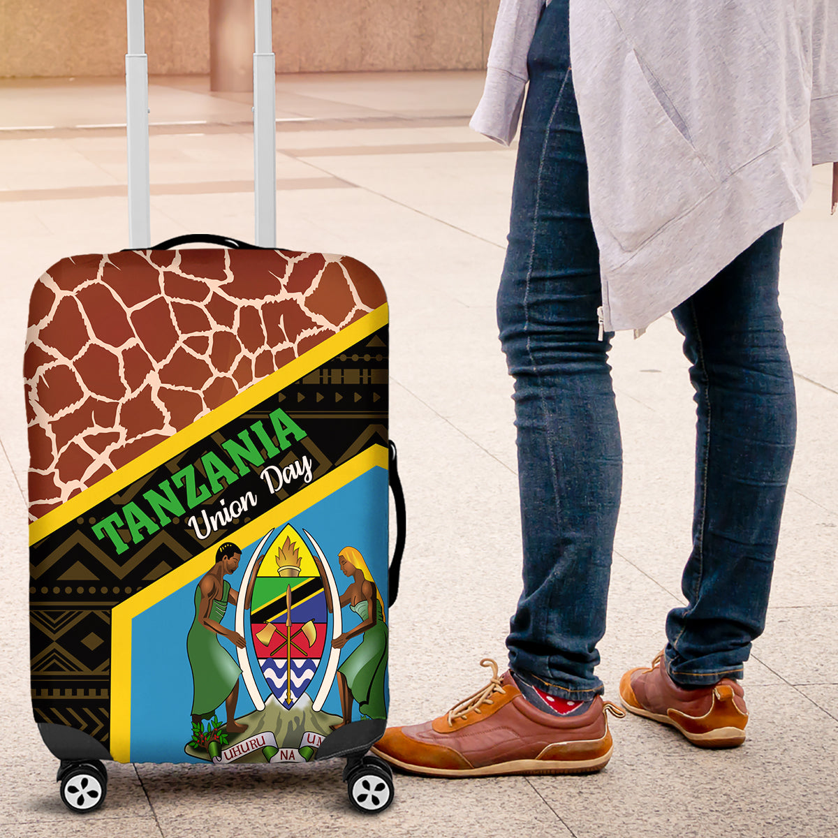 Tanzania Union Day 2024 Luggage Cover Uhuru na Umoja Giraffe Pattern - Wonder Print Shop