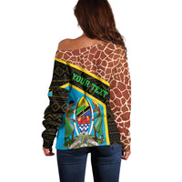 Tanzania Union Day 2024 Off Shoulder Sweater Uhuru na Umoja Giraffe Pattern - Wonder Print Shop