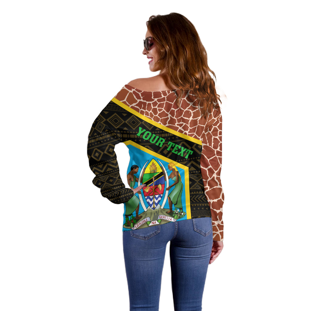 Tanzania Union Day 2024 Off Shoulder Sweater Uhuru na Umoja Giraffe Pattern - Wonder Print Shop