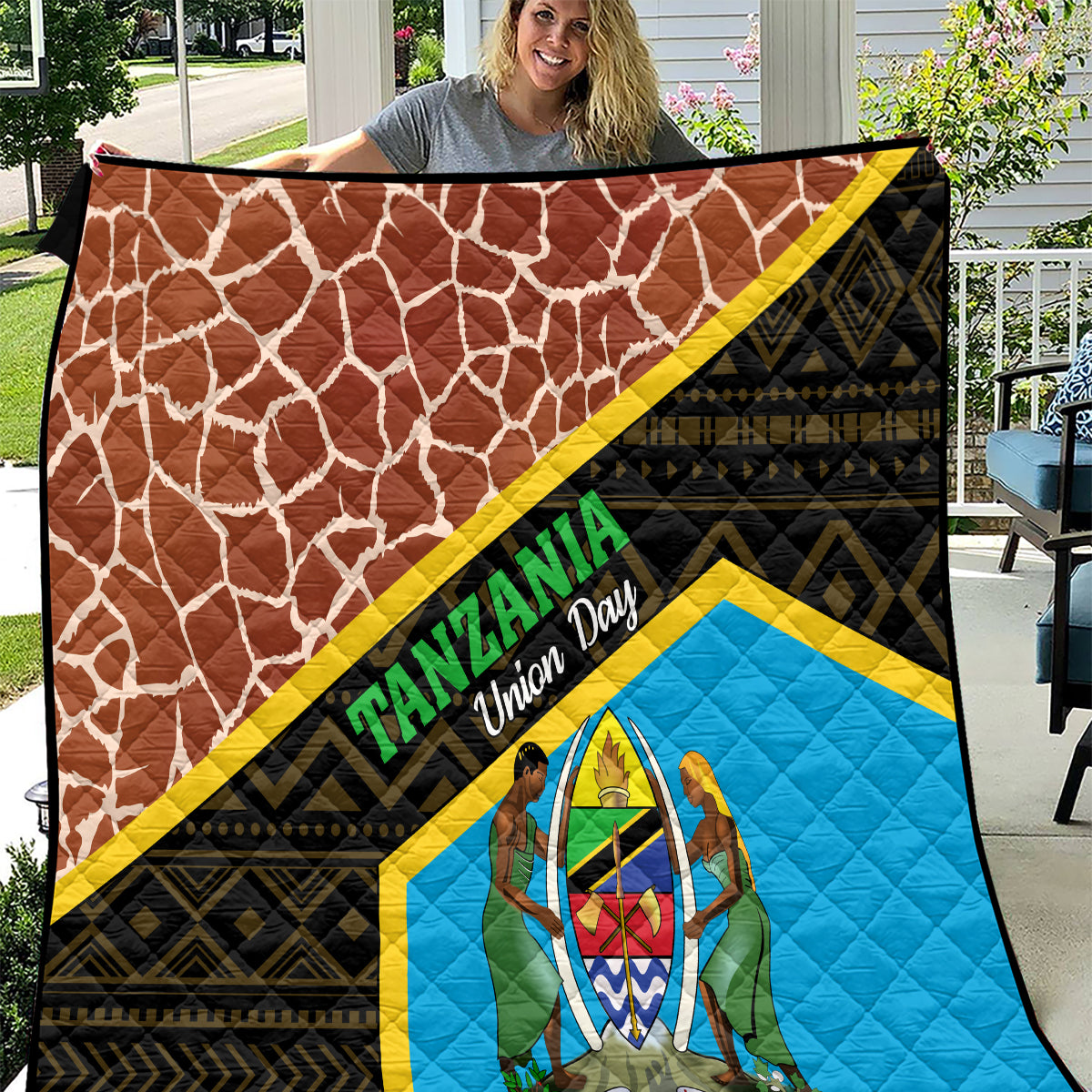 Tanzania Union Day 2024 Quilt Uhuru na Umoja Giraffe Pattern - Wonder Print Shop