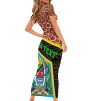 Tanzania Union Day 2024 Short Sleeve Bodycon Dress Uhuru na Umoja Giraffe Pattern - Wonder Print Shop