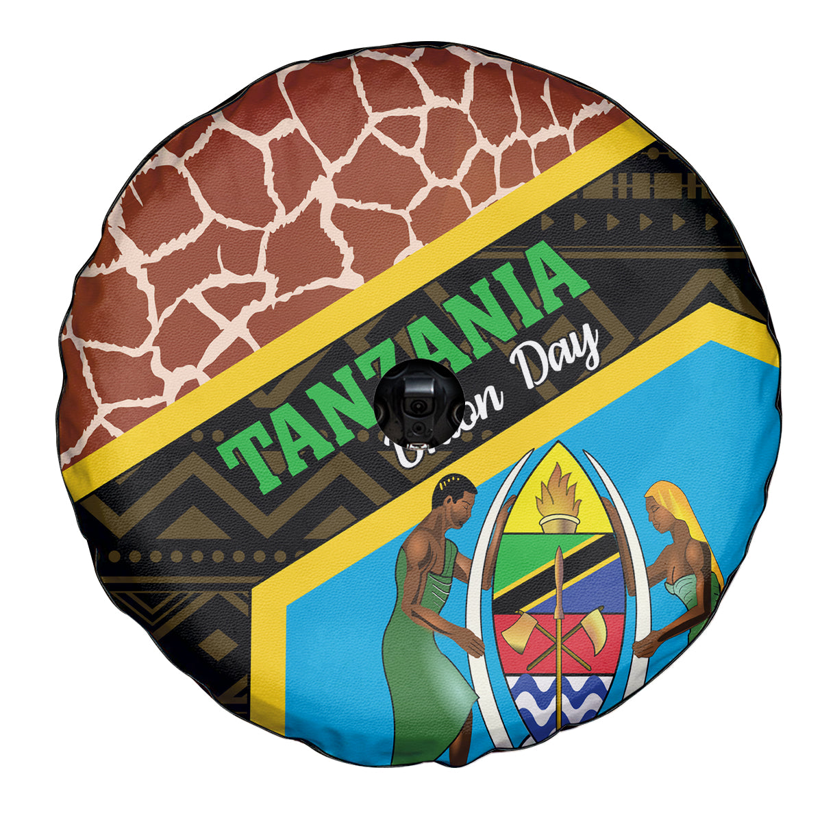 Tanzania Union Day 2024 Spare Tire Cover Uhuru na Umoja Giraffe Pattern - Wonder Print Shop