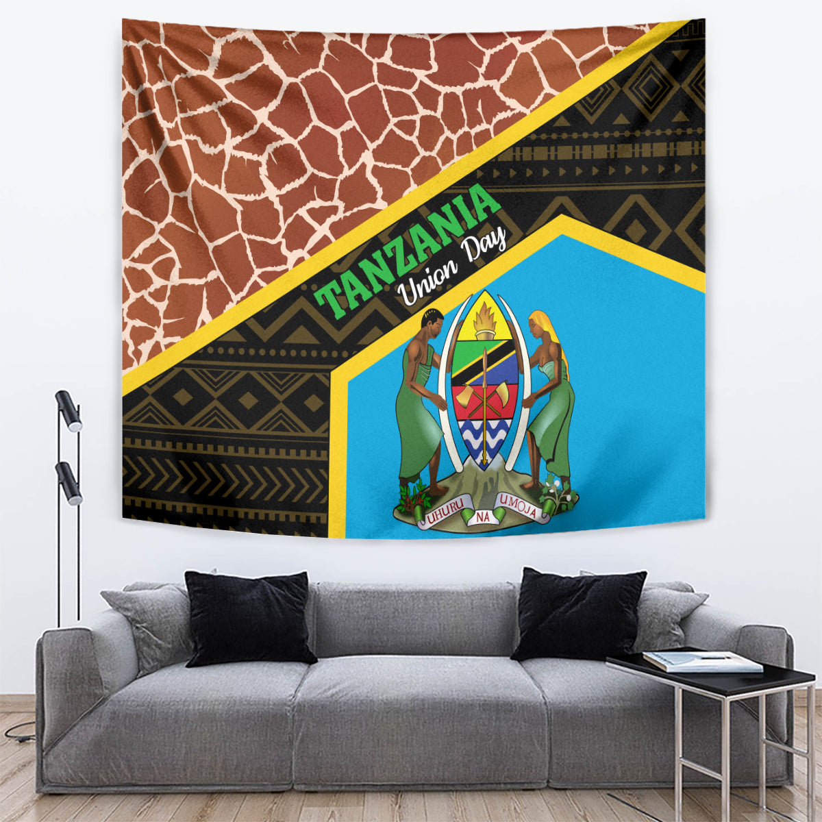 Tanzania Union Day 2024 Tapestry Uhuru na Umoja Giraffe Pattern - Wonder Print Shop