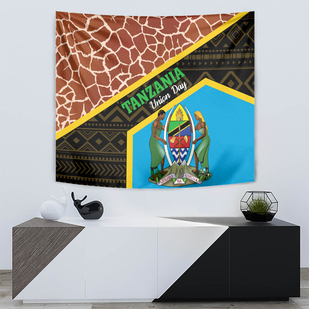 Tanzania Union Day 2024 Tapestry Uhuru na Umoja Giraffe Pattern - Wonder Print Shop