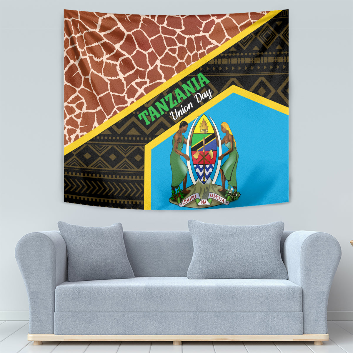 Tanzania Union Day 2024 Tapestry Uhuru na Umoja Giraffe Pattern - Wonder Print Shop