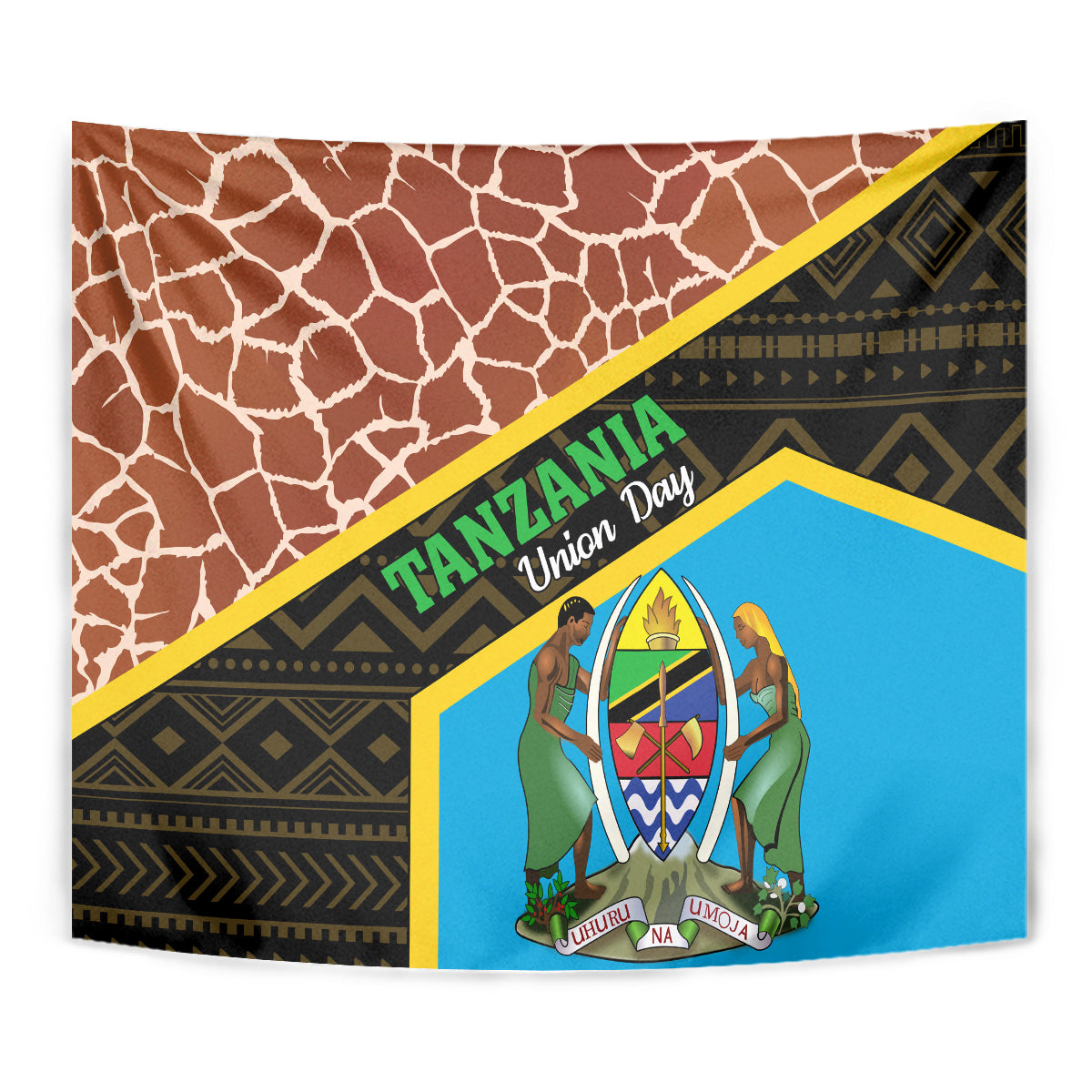 Tanzania Union Day 2024 Tapestry Uhuru na Umoja Giraffe Pattern - Wonder Print Shop