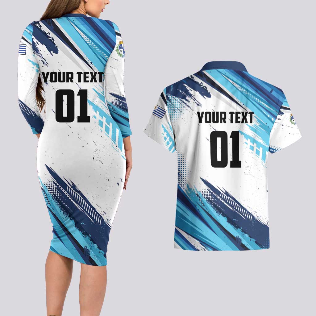 Uruguay Basketball Custom Couples Matching Long Sleeve Bodycon Dress and Hawaiian Shirt Charruas Go Champion