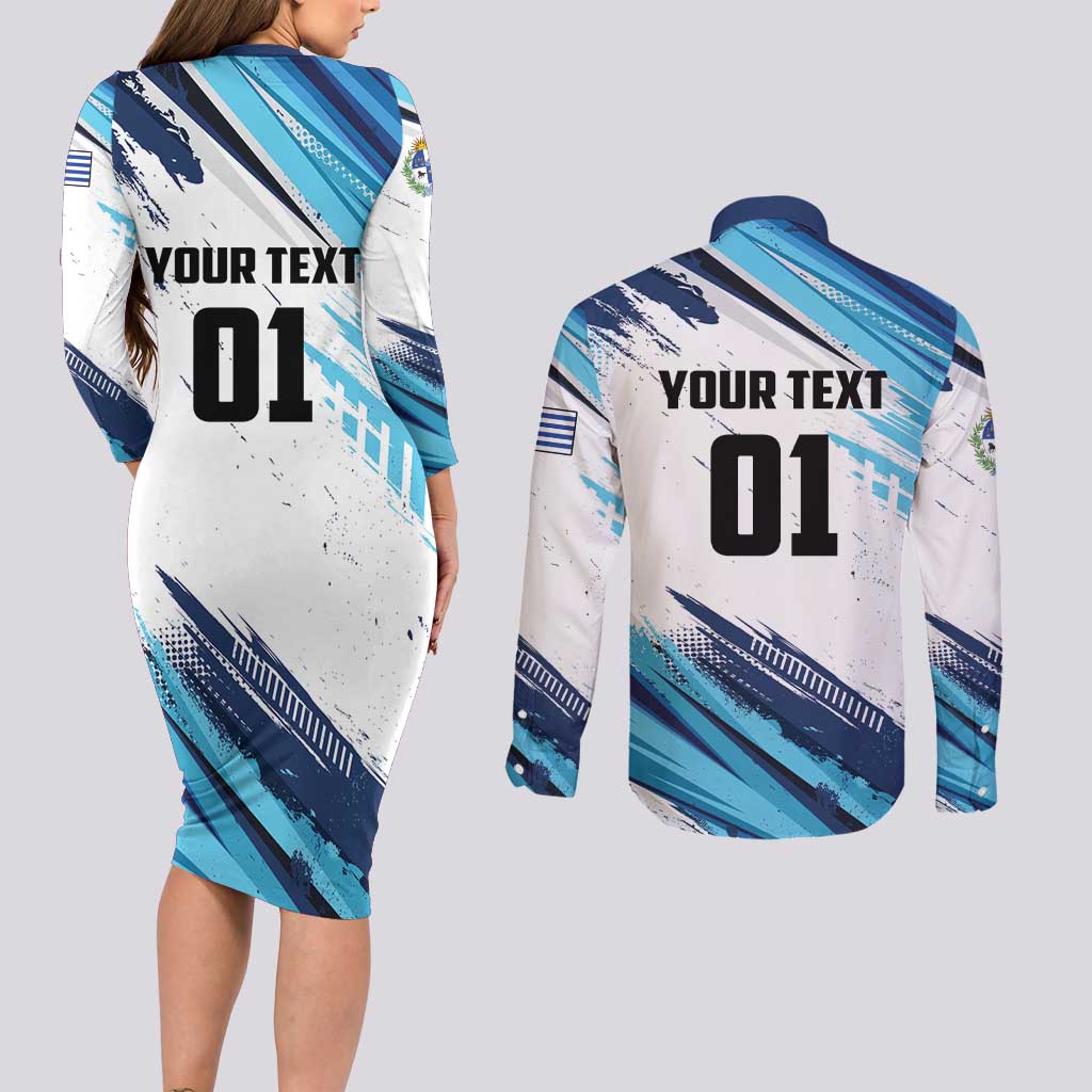 Uruguay Basketball Custom Couples Matching Long Sleeve Bodycon Dress and Long Sleeve Button Shirt Charruas Go Champion
