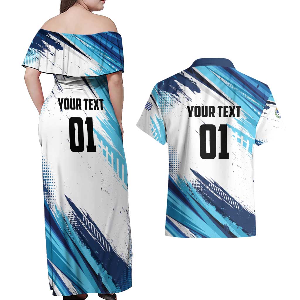 Uruguay Basketball Custom Couples Matching Off Shoulder Maxi Dress and Hawaiian Shirt Charruas Go Champion