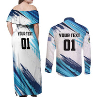 Uruguay Basketball Custom Couples Matching Off Shoulder Maxi Dress and Long Sleeve Button Shirt Charruas Go Champion