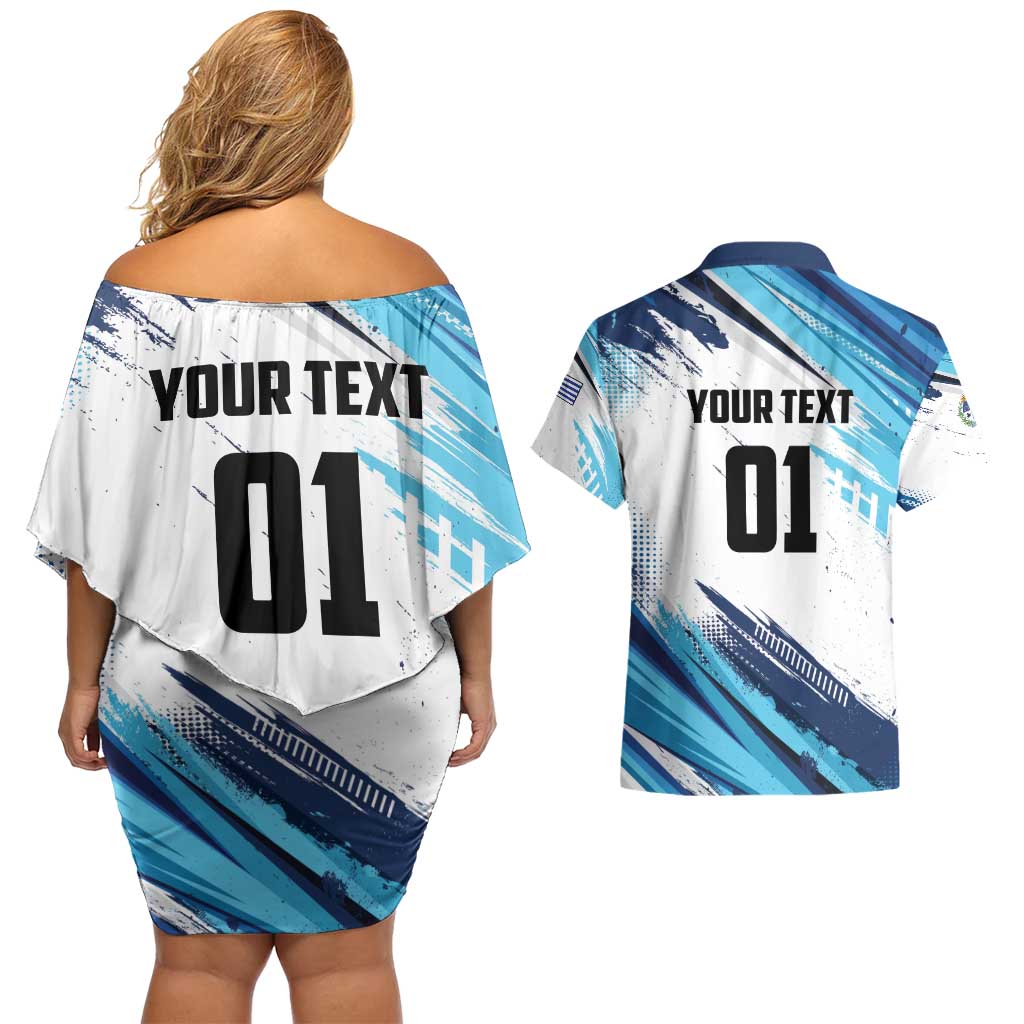 Uruguay Basketball Custom Couples Matching Off Shoulder Short Dress and Hawaiian Shirt Charruas Go Champion