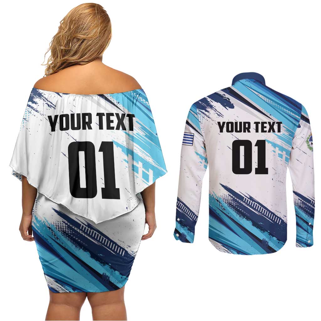 Uruguay Basketball Custom Couples Matching Off Shoulder Short Dress and Long Sleeve Button Shirt Charruas Go Champion